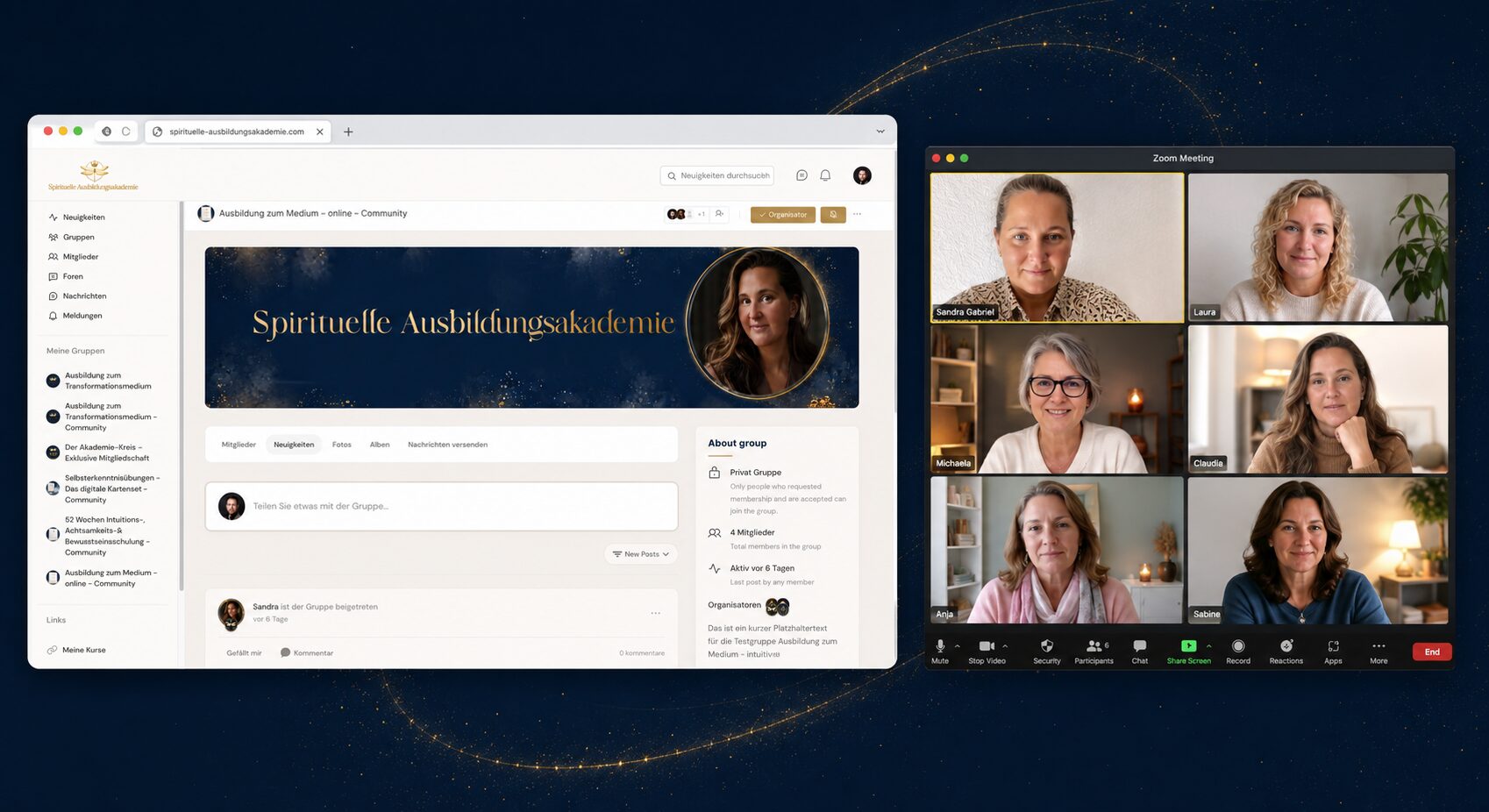 Private Online-Community und Live-Call der Ausbildung zum Medium